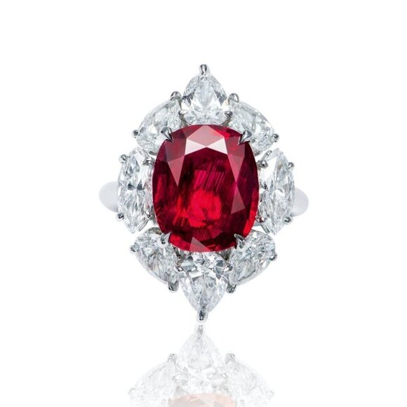 💝 Noble Shiny Flower Ruby Oval Zircon Luxury Rings for Women, PD627 - Picture 4 of 6